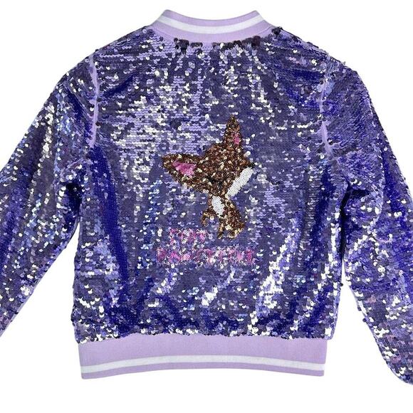 H&M Girls Purple Playful Flip Sequin Bomber Jacket Whimsical Cat Design Sz10-12 - Picture 5 of 16